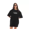 Unisex Bisiklet Yaka Baskılı Oversize T-Shirt - Siyah