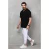 Unisex Yarım Fermuarlı Düz Oversize T-shirt - Siyah