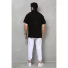 Unisex Yarım Fermuarlı Düz Oversize T-shirt - Siyah