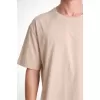 Unisex Düz Biskilet Yaka Oversize T-shirt - Bej