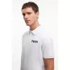 Yakası Düğmeli Yakalı Pike Baskılı T-Shirt - Beyaz