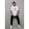 Unisex Kapşonlu Kısa Kol Oversize Baskılı T-Shirt - Beyaz