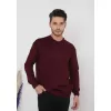 Unisex Uzun Kol Biskilet Yaka Dokuma Triko - Bordo