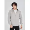 Unisex Tam Fermuarlı Kapşonlu  SweatShirt - Boyalı Gri