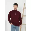 Unisex Yarım Boğazlı Baskılı Dokuma Triko - Bordo