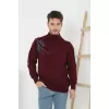 Unisex Yarım Boğazlı Baskılı Dokuma Triko - Bordo