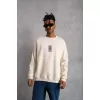 Unisex Bisiklet Yaka Baskılı Oversize Sweatshirt - Beyaz