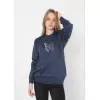 Unisex Bisiklet Yaka Baskılı Dokuma Triko - Indigo