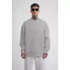 Unisex Biskilet Yaka Üç İplik SweatShirt - Gri