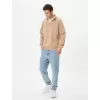 Unisex Uzun Kol Yarım Farmuarlı Yakalı Basic SweatShirt - Bej