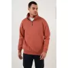 Oversize Yarım Farmuarlı Yakalı Basic SweatShirt - Gül Kurusu