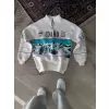 Erkek Yarım Fermuarlı Oversize Baskılı SweatShirt - Beyaz