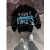 Erkek Yarım Fermuarlı Oversize Baskılı SweatShirt - Siyah