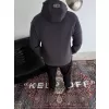 Üç İplik Kapşonlu Baskılı SweatShirt - Füme