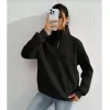 Unisex Uzun Kol Yarım Farmuarlı Yakalı Basic SweatShirt - Siyah