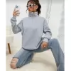 Unisex Uzun Kol Yarım Farmuarlı Yakalı Basic SweatShirt - Gri