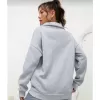 Unisex Uzun Kol Yarım Farmuarlı Yakalı Basic SweatShirt - Gri