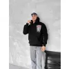 Uzun Kol Kapüşonlu Ön Ve Arka Baskılı SweatShirt - Siyah