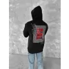 Uzun Kol Kapüşonlu Ön Ve Arka Baskılı SweatShirt - Siyah