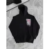 Uzun Kol Kapüşonlu Ön Ve Arka Baskılı SweatShirt - Siyah