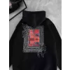 Uzun Kol Kapüşonlu Ön Ve Arka Baskılı SweatShirt - Siyah