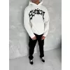 Unisex Üç İplik Kapüşonlu Baskılı SweatShirt - Beyaz