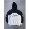 Parçalı Nakış İşlemelı Kapüşonlu SweatShirt - Siyah