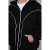 Samuray Kapşonlu ZIP Fermuarlı Çift Kapşonlu Reflektörlü SweatShirt - Siyah