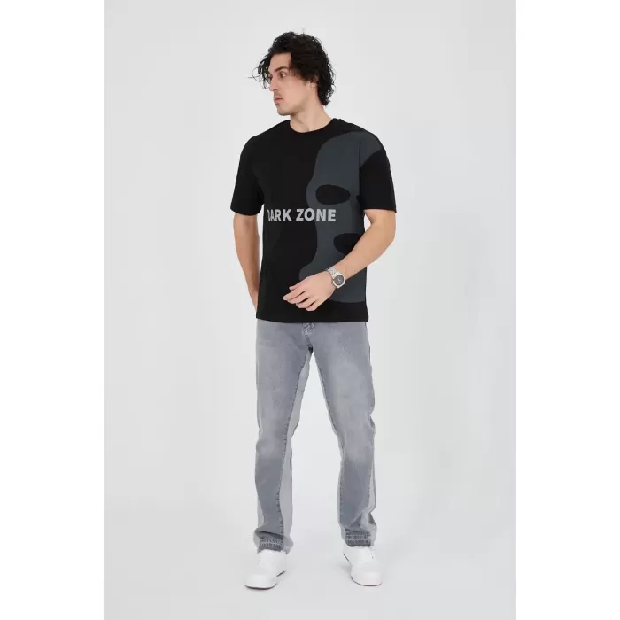 Erkek Baskılı T-Shirt - Siyah