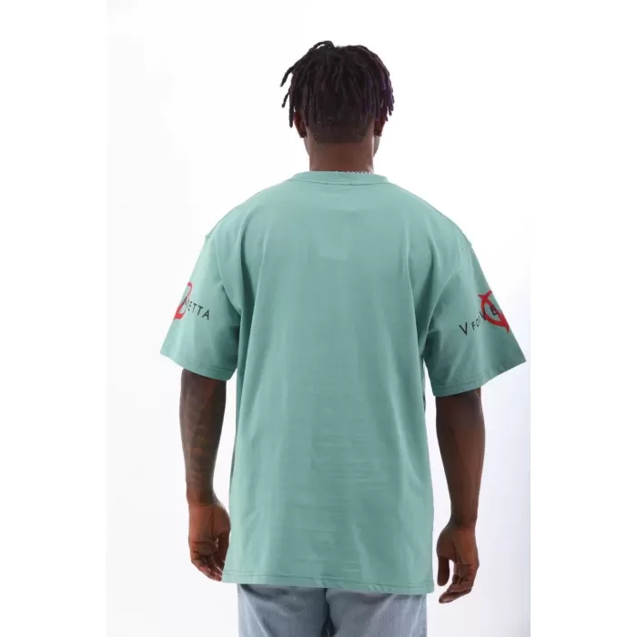 Unisex Oversize Baskılı Bisiklet Yaka T-Shirt - Mint Yeşili