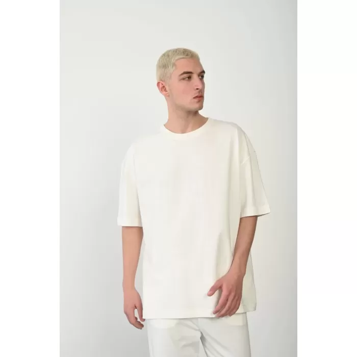 Unisex Basic Bisiklet Yaka Oversize T-Shirt - Beyaz