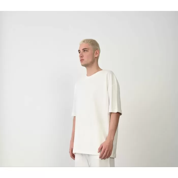 Unisex Basic Bisiklet Yaka Oversize T-Shirt - Beyaz