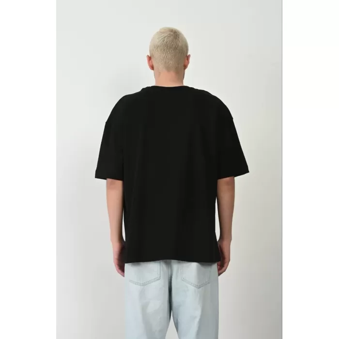 Unisex Basic Bisiklet Yaka Oversize T-Shirt - Siyah