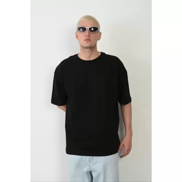 Unisex Basic Bisiklet Yaka Oversize T-Shirt - Siyah