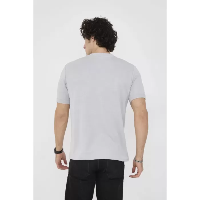 Unisex Bisiklet Yaka Slim fit T-Shirt- Boyalı Gri