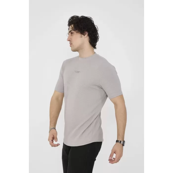 Unisex Bisiklet Yaka Slim fit T-Shirt- Boyalı Gri