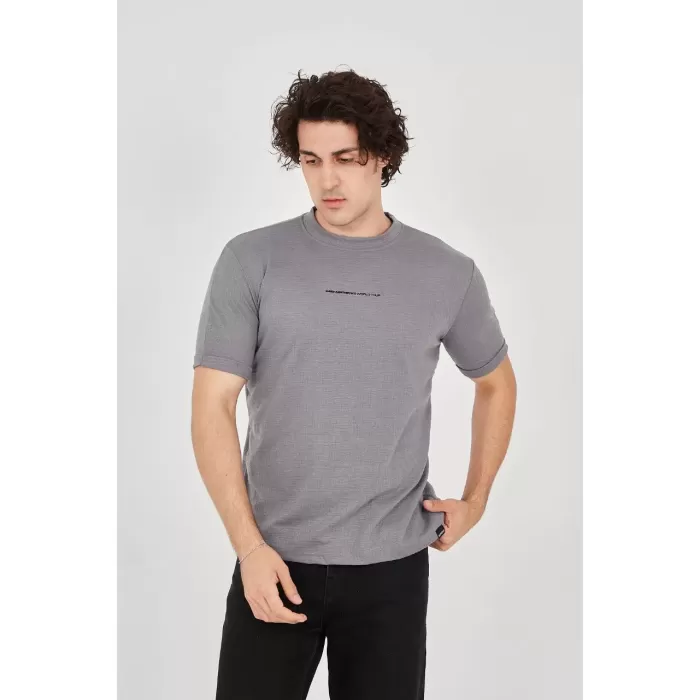 Unisex Jakar Kumaş Slim Fit T-Shirt - Boyalı Gri