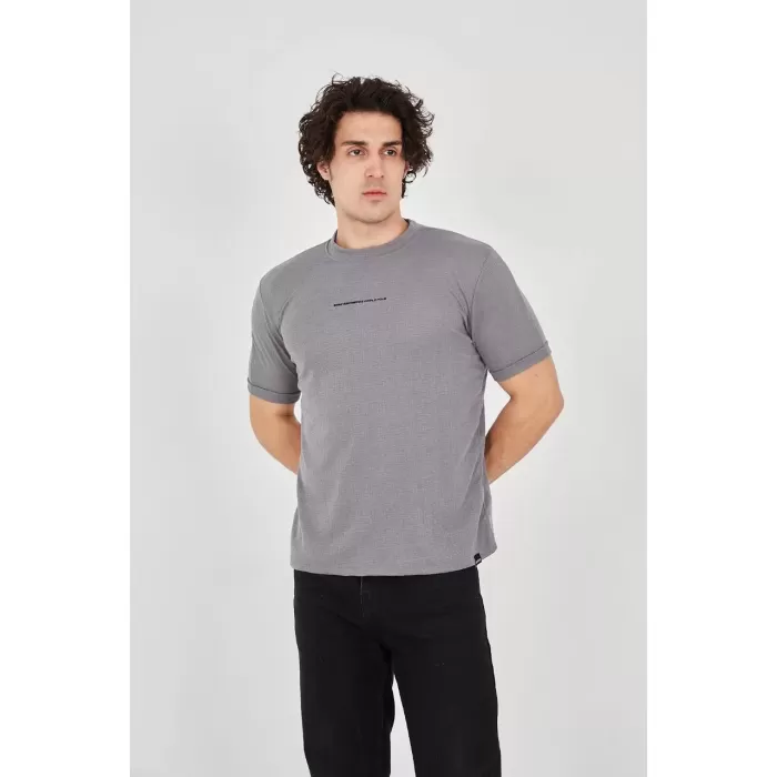 Unisex Jakar Kumaş Slim Fit T-Shirt - Boyalı Gri