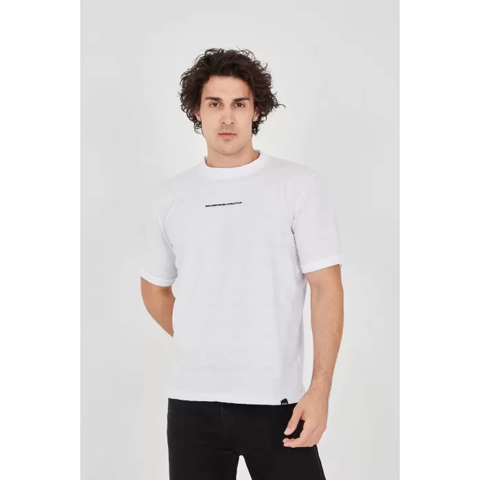 Unisex Jakar Kumaş Slim Fit T-Shirt - Beyaz