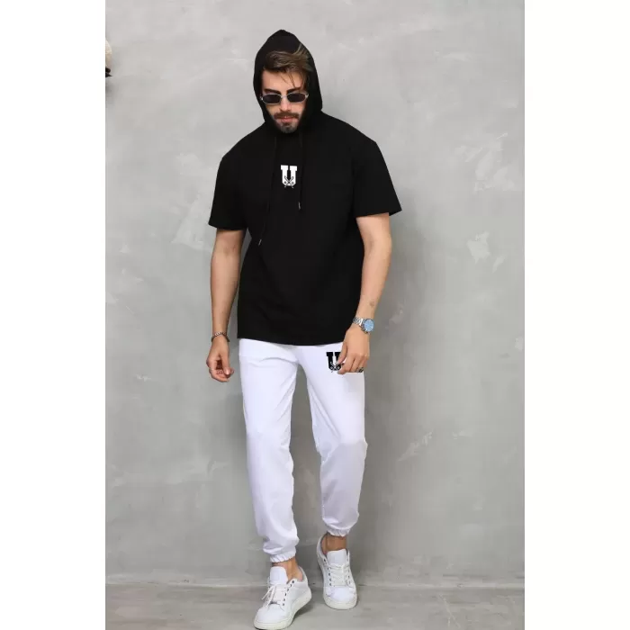 Unisex Kapşonlu Oversize T-Shirt Takım - Siyah