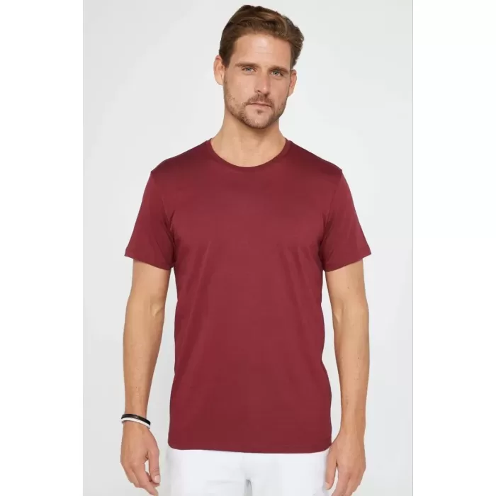 Unisex Düz Biskilet Yaka Oversize T-shirt - Bordo