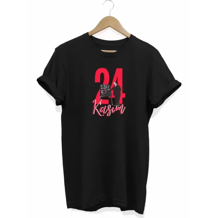 24 Kasım Öğretmenler Günü Baskılı Unisex T-shirt - Siyah