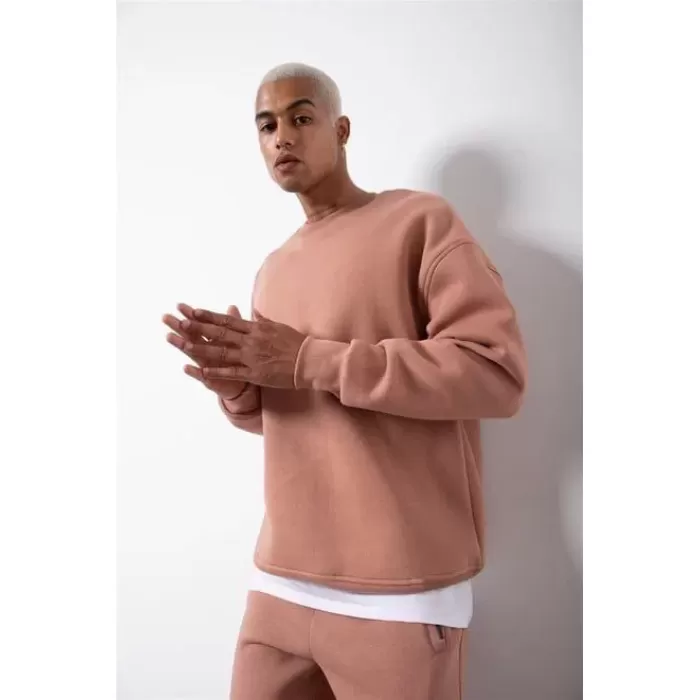 Unisex Biskilet Yaka Üç İplik SweatShirt - Pembe