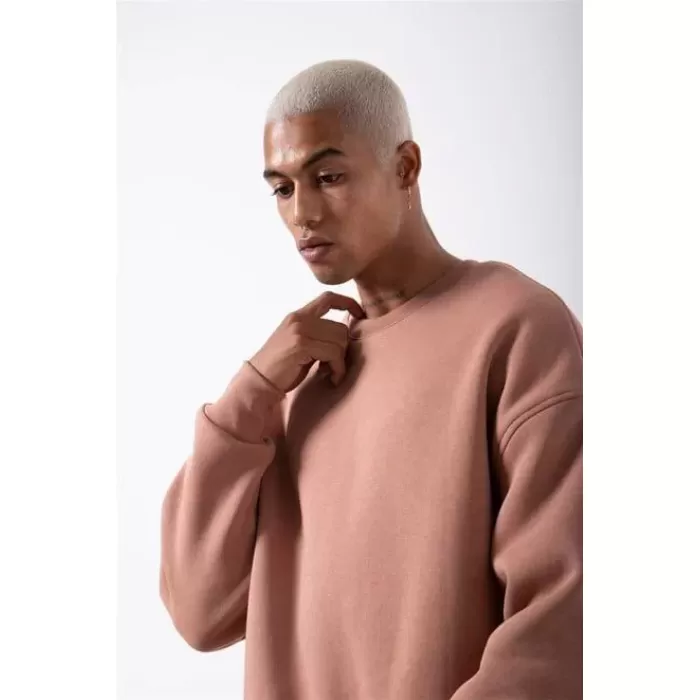 Unisex Biskilet Yaka Üç İplik SweatShirt - Pembe