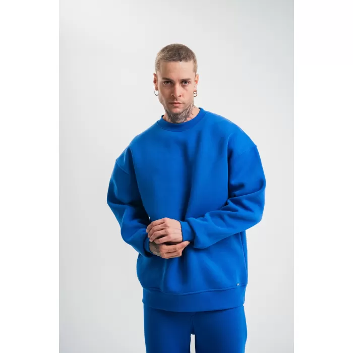 Uzun Kol Bisiklet Yaka Basic SweatShirt - Mavi