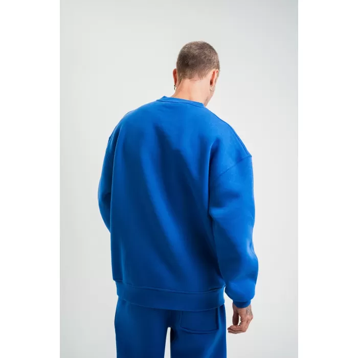 Uzun Kol Bisiklet Yaka Basic SweatShirt - Mavi