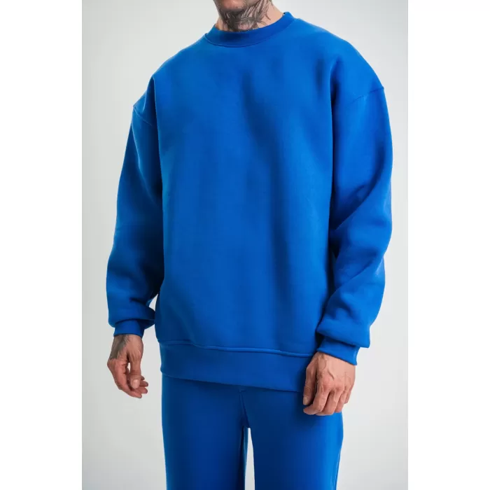 Uzun Kol Bisiklet Yaka Basic SweatShirt - Mavi