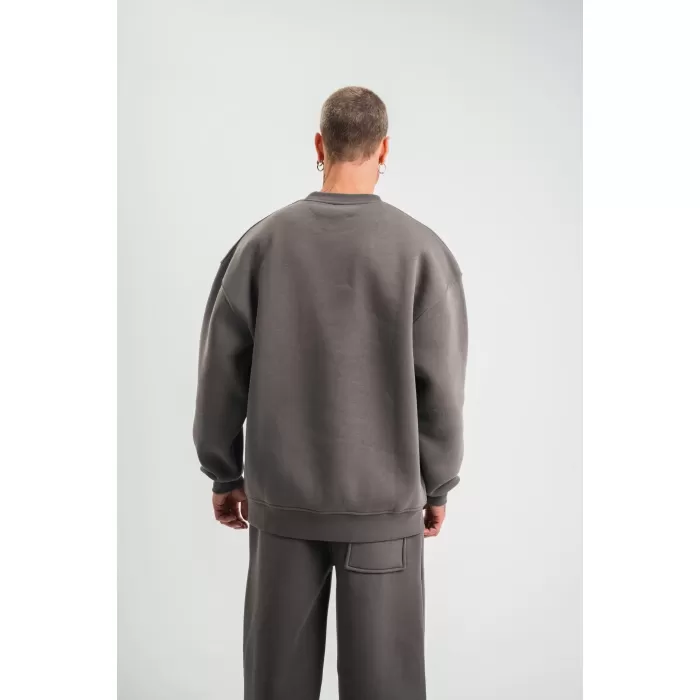 Uzun Kol Bisiklet Yaka Basic SweatShirt - Füme