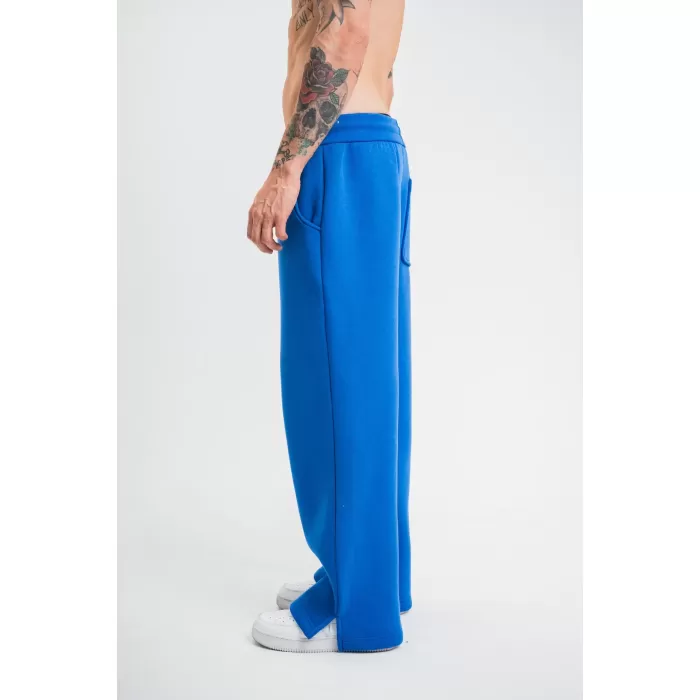 Unisex Boru Paça Baggy Eşofman Pantolon - Mavi