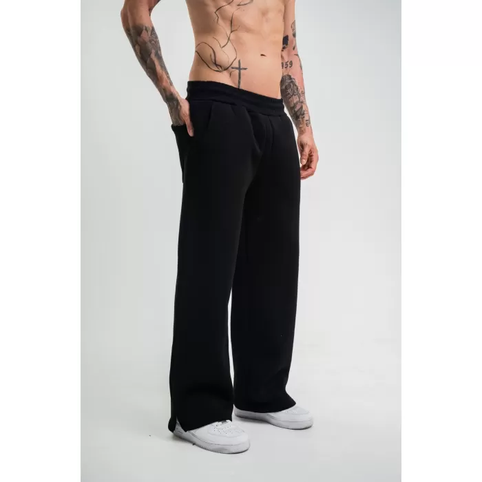 Unisex Boru Paça Baggy Eşofman Pantolon - Siyah